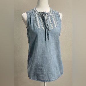 J. CREW CHAMBRAY EMBROIDERED TOP